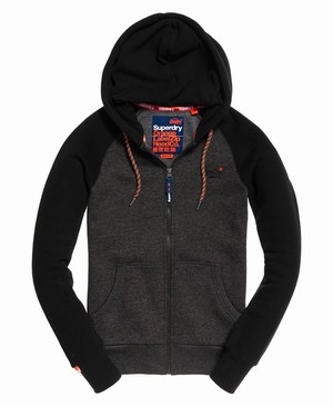 Superdry Orange Label Raglan Cipzár Férfi Kapucnis Pulóver Fekete | GTMAB5428